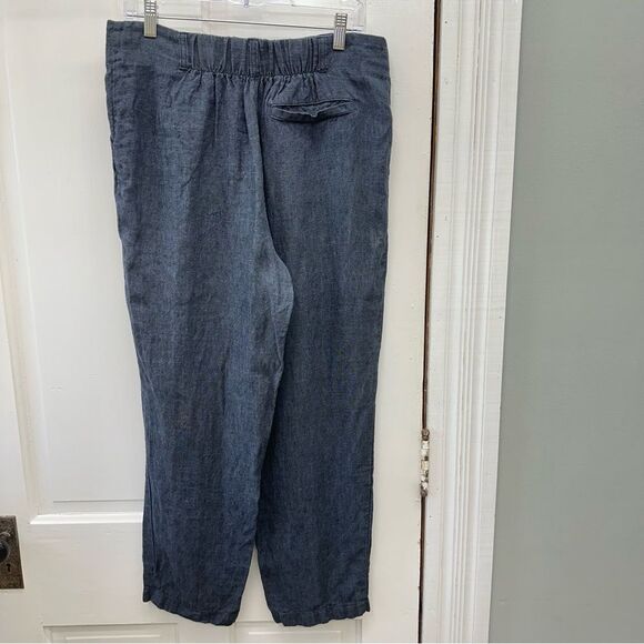 Garnet Hill navy linen pants women's 12 with elastic waist. - Picture 4 of 6